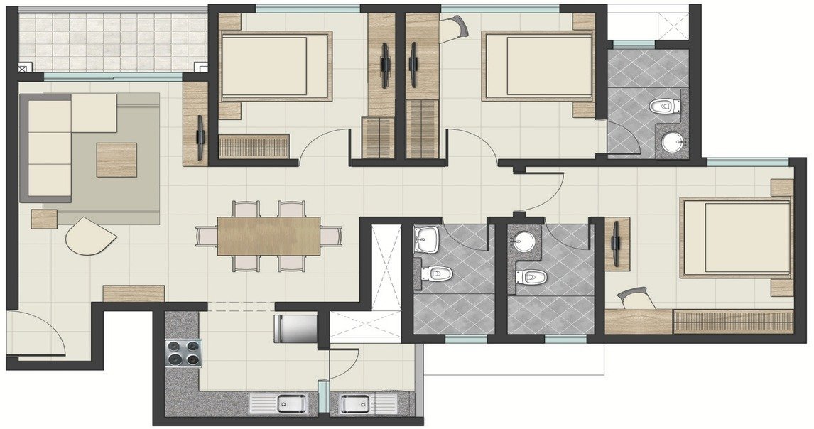 Purva Silver Sky  2 bhk floor plan
